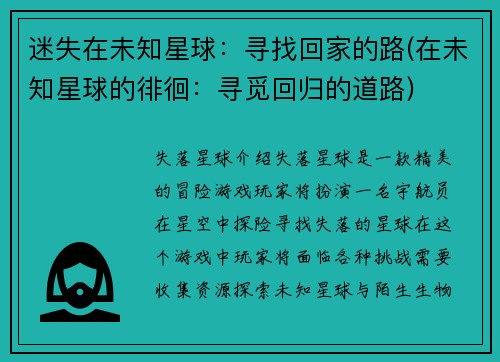 迷失在未知星球：寻找回家的路(在未知星球的徘徊：寻觅回归的道路)